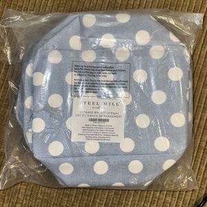 Steel Mill Storage Bin Set Of 3 - 10" X 6.5" X 5" Blue White Polka Dots